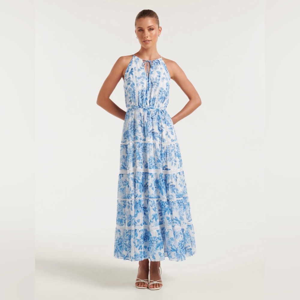 NWT White & Blue Floral Sleeveless Summer Dress Size 8 Petite by Ever New Petite